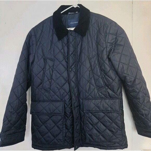 Cole Haan Jacket Mens Large Navy Barn Chore Work Coat Quilted Wool Blend Cargo - Picture 1 of 9